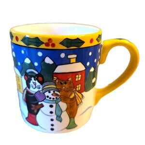 Large 16 Oz Catzilla Cats and Snowmen Coffee Cup 2002 Candace Reiter Ceramic